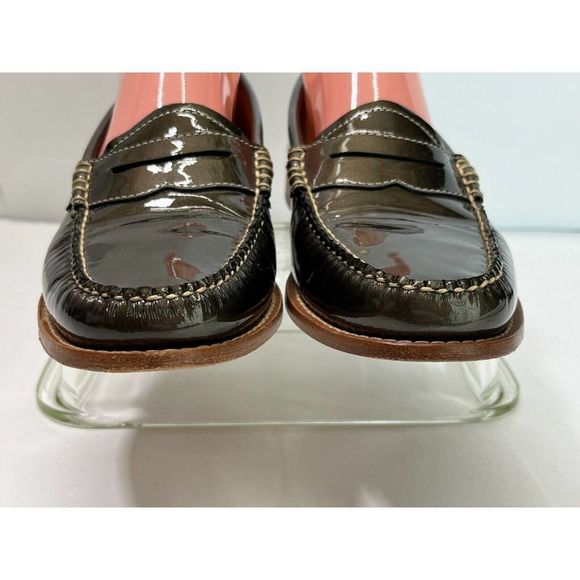 Bass Green Patent Metallic Penny Loafers Weejuns 9.5 rare color - Picture 3 of 11